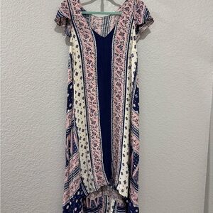 Maeve/Anthrologie Navy and Pink “bandana” dress